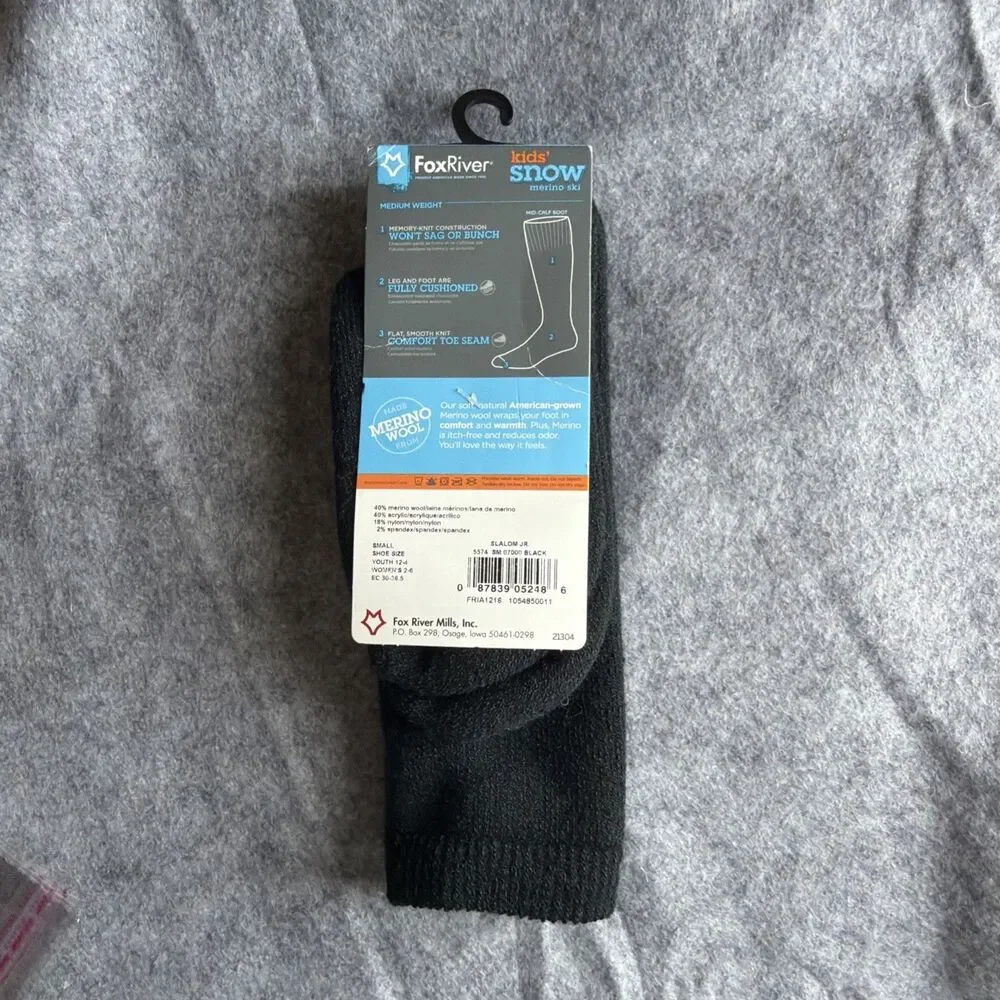 Fox River Snow Kid's Size Small 12-4 Youth - Medium Weight Socks Black